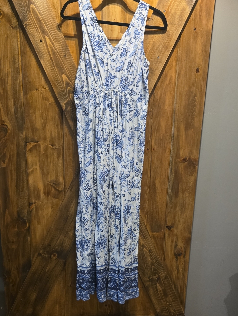 Lucky Brand White Maxi Dress with Blue Paisley Print